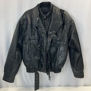 Byrnes & Baker Jacket Black Leather Biker Motorcycle Bomber Women's L Large